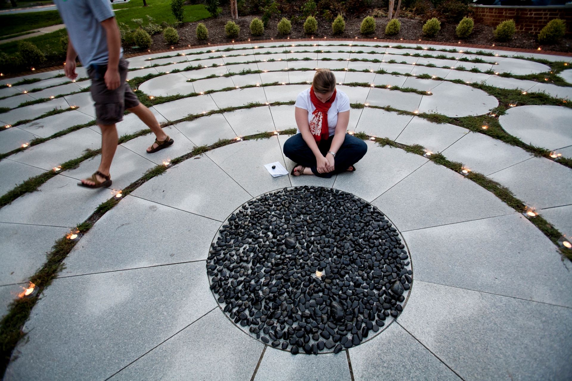 person meditating in the meditative labyrinth