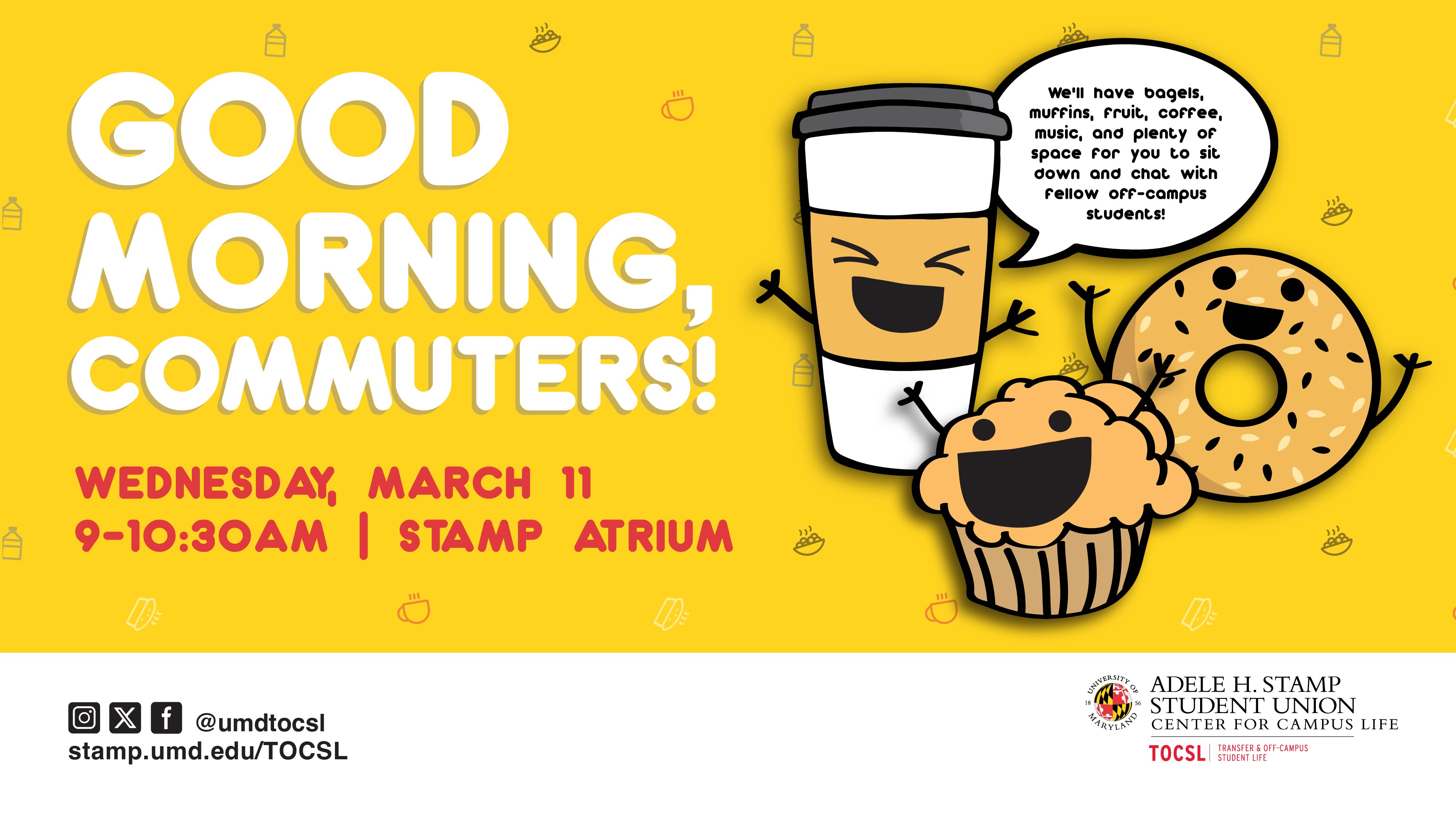 Good morning commuters. Wednesday, March 11 9-10:30am. Stamp Atrium