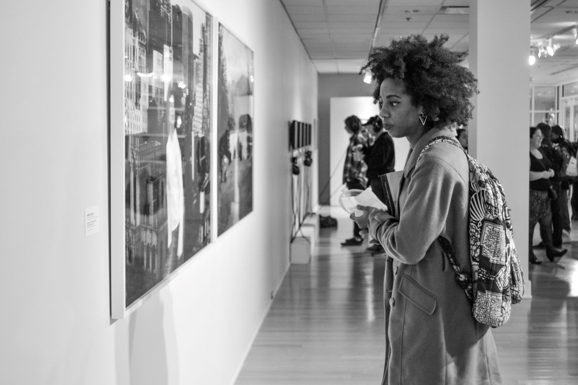 person looking at art
