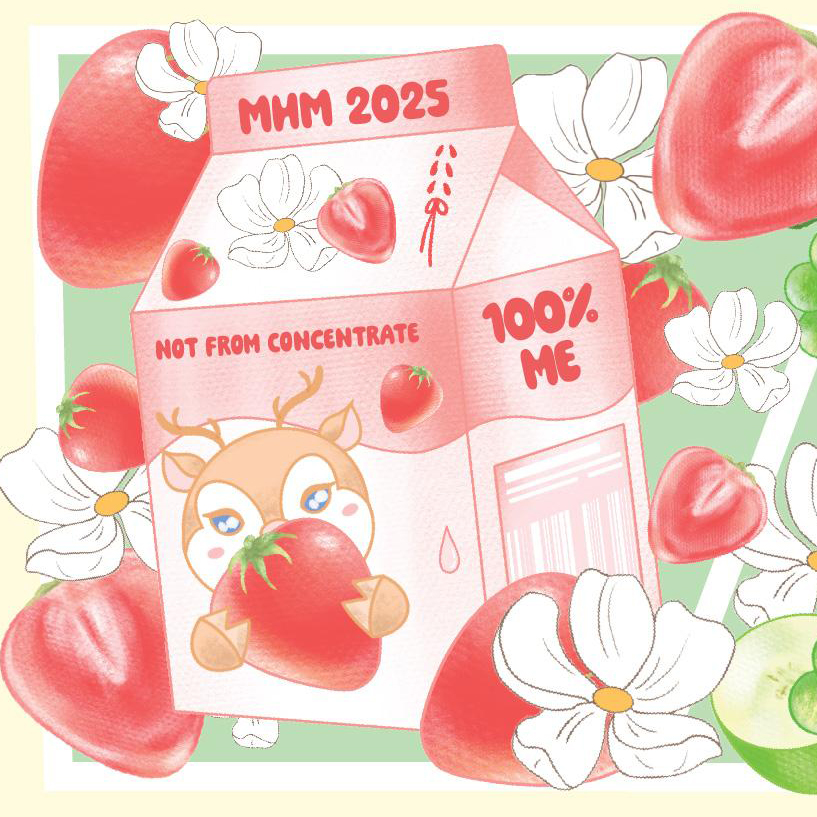 artwork of a beverage carton that says MHM 2025 Not from concentrate 100% me