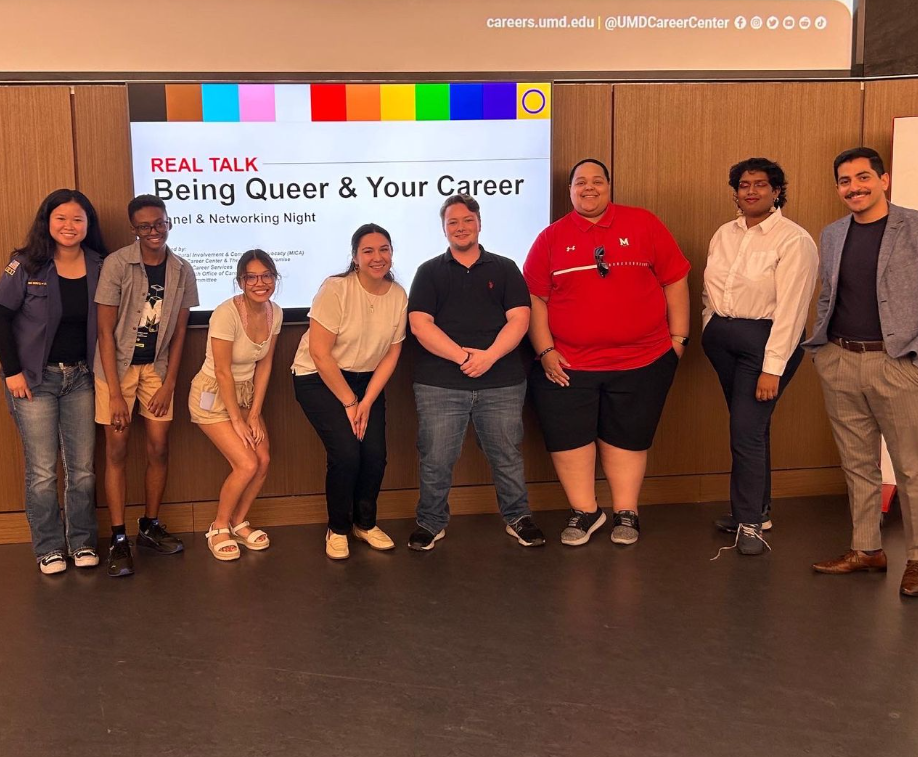 Pictured from left to right: Michelle Dang, Alexander Williams, Karenna Aparece, Rebecca Ryan, Cole Harding, Resa Lovelace, Veena Aruldhas, and Itay Balely 