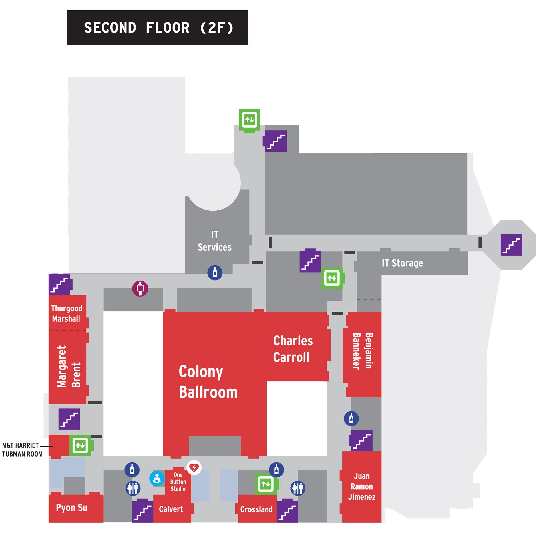Stamp Second Floor Map featuring several meeting rooms and the Colony Ballroom.