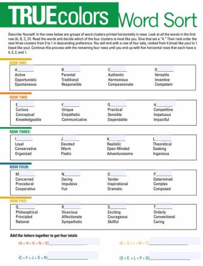 True Colors Sheet 1