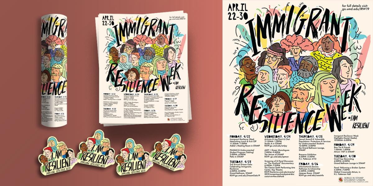 Immigrant Resilience flyer and stickers