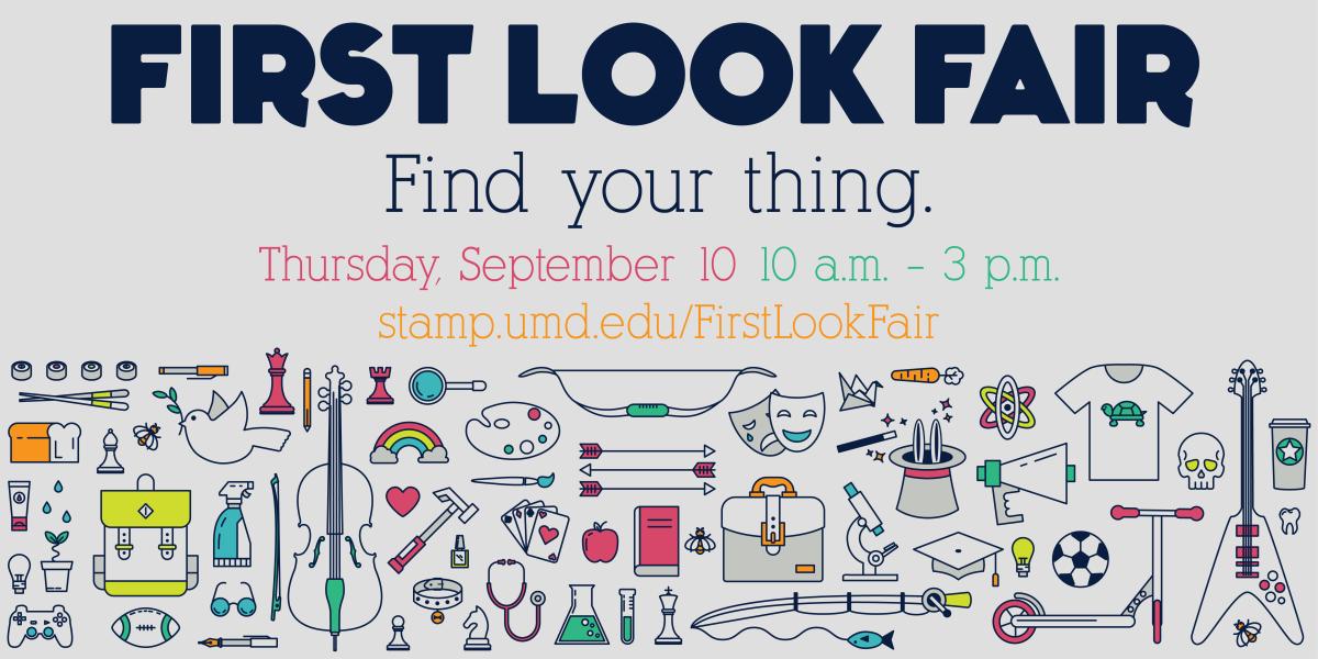 Graphic showing the First Look Fair details and icons