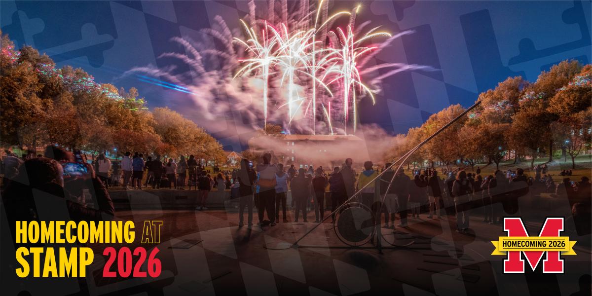 UMD community members watch a fireworks display on McKeldin Mall.
