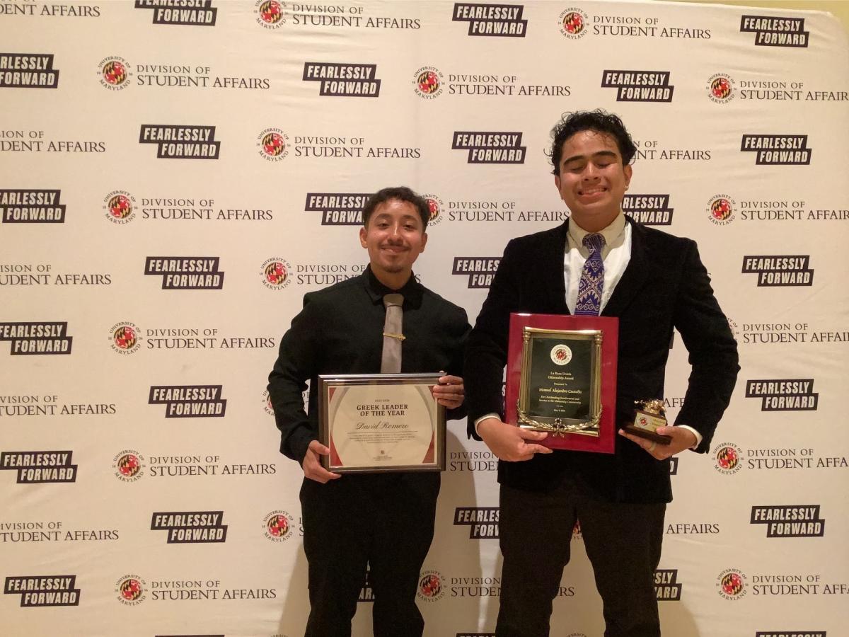Photobooth photo of two award recipients 