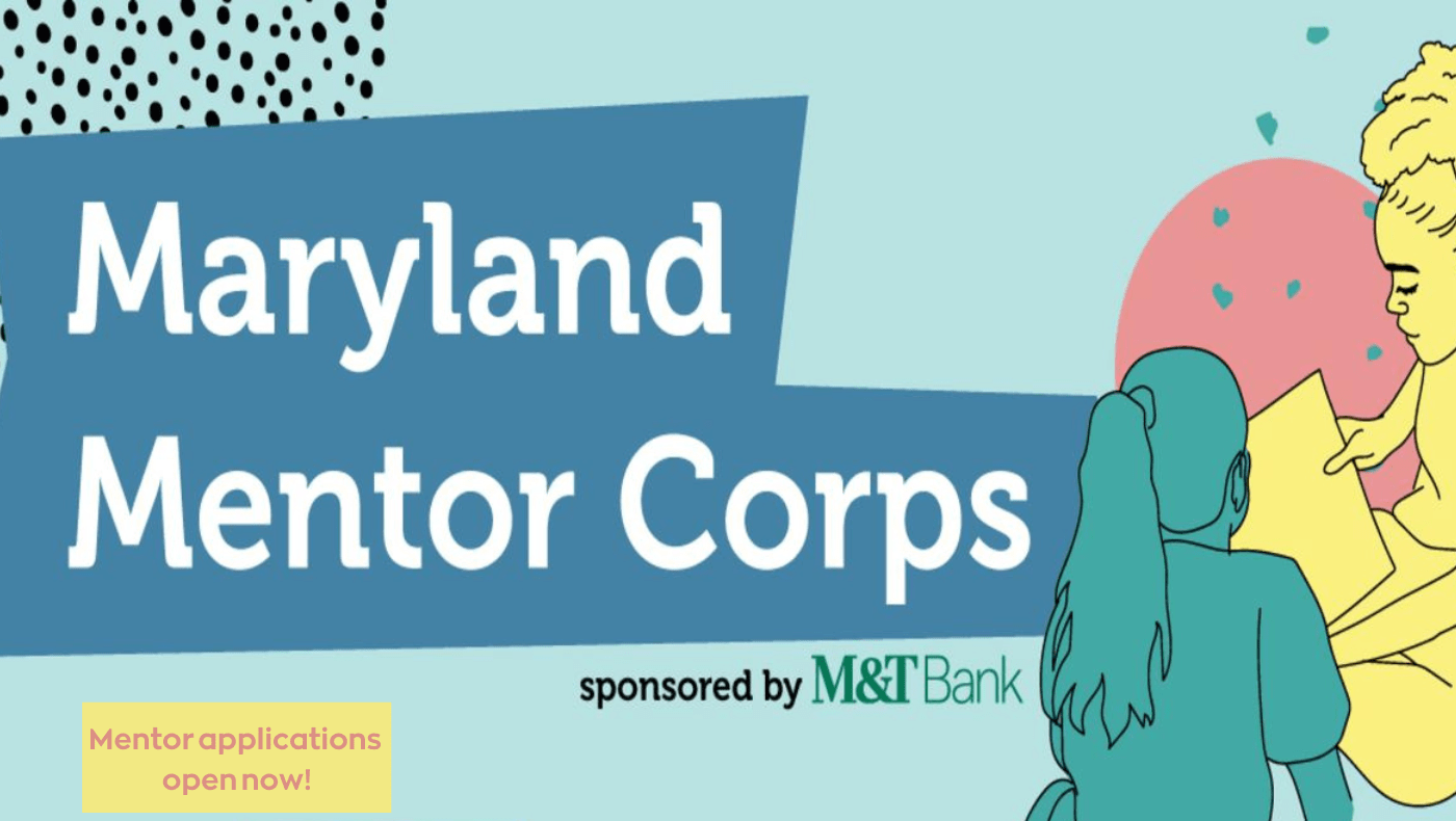 light blue background with doodles; text reads "Maryland Mentor Corps"