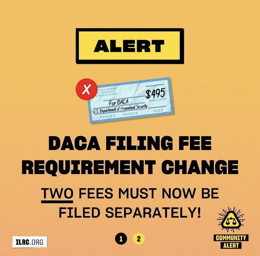 DACA renewal filing fee requirement change