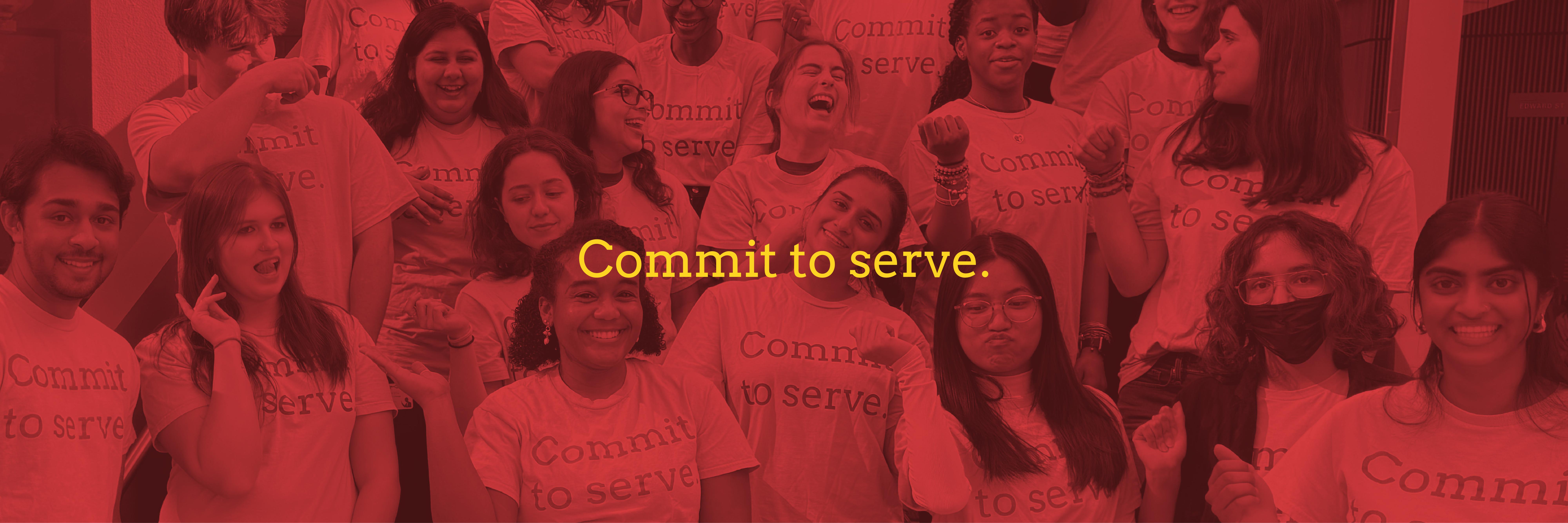 The text "Commit to serve." superimposed on an image of a group of students