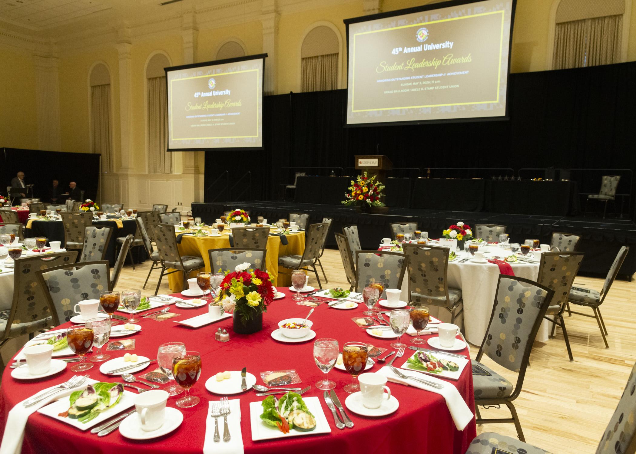 Imager of the banquet tables inside of the Grand Ballroom