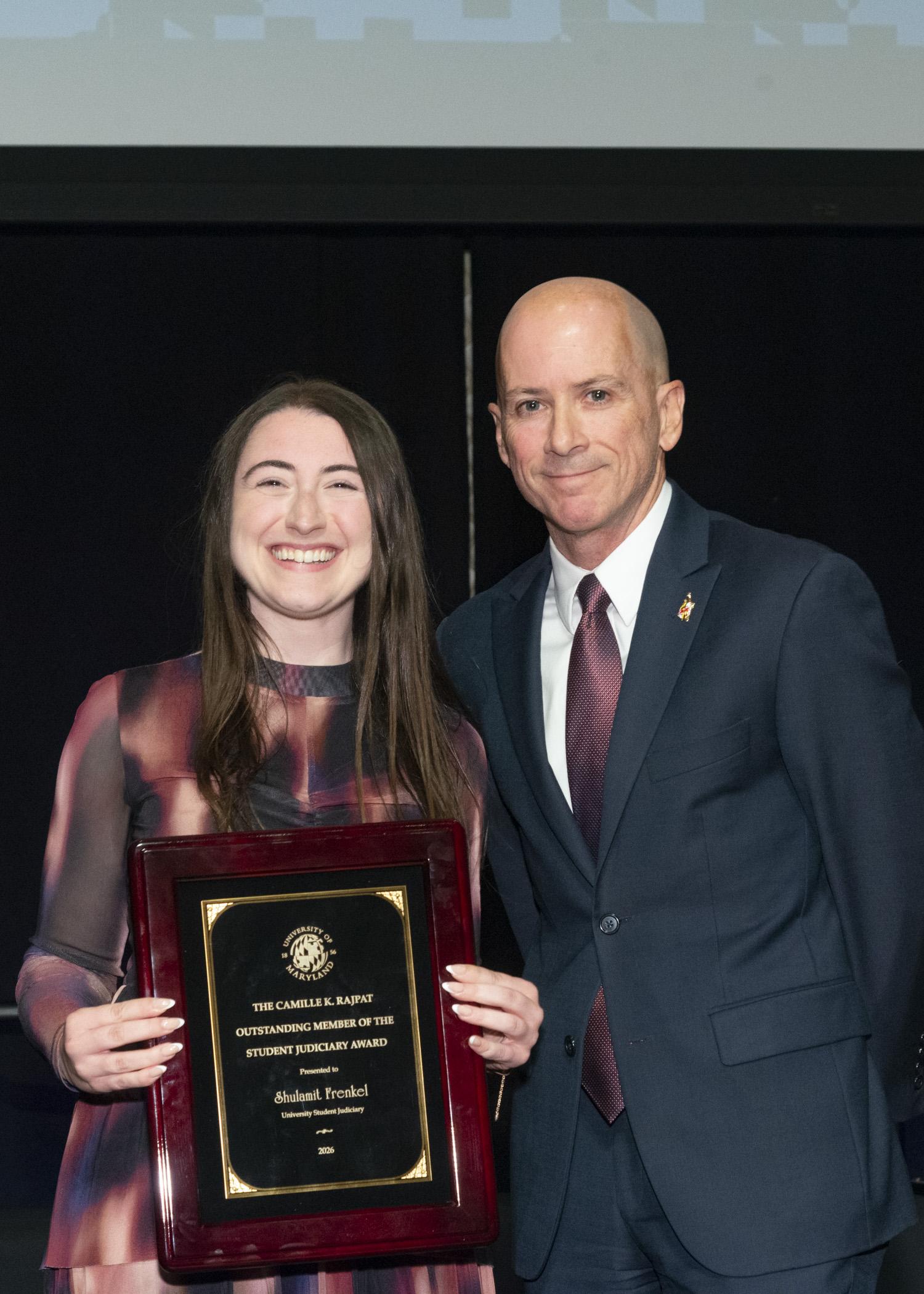 A photo of the outstanding member of the student judiciary award recipient