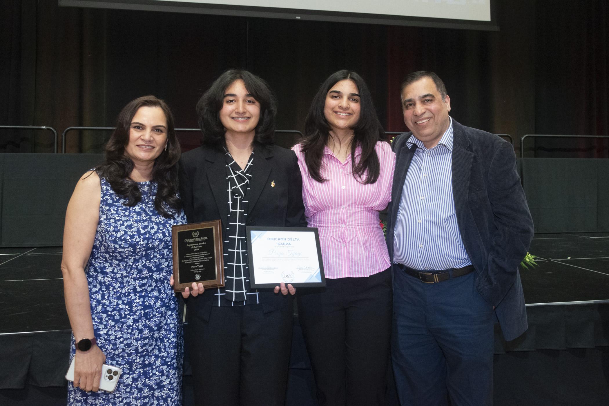 A photo of the ODK Sophomore leader of the year award recipient and her guests