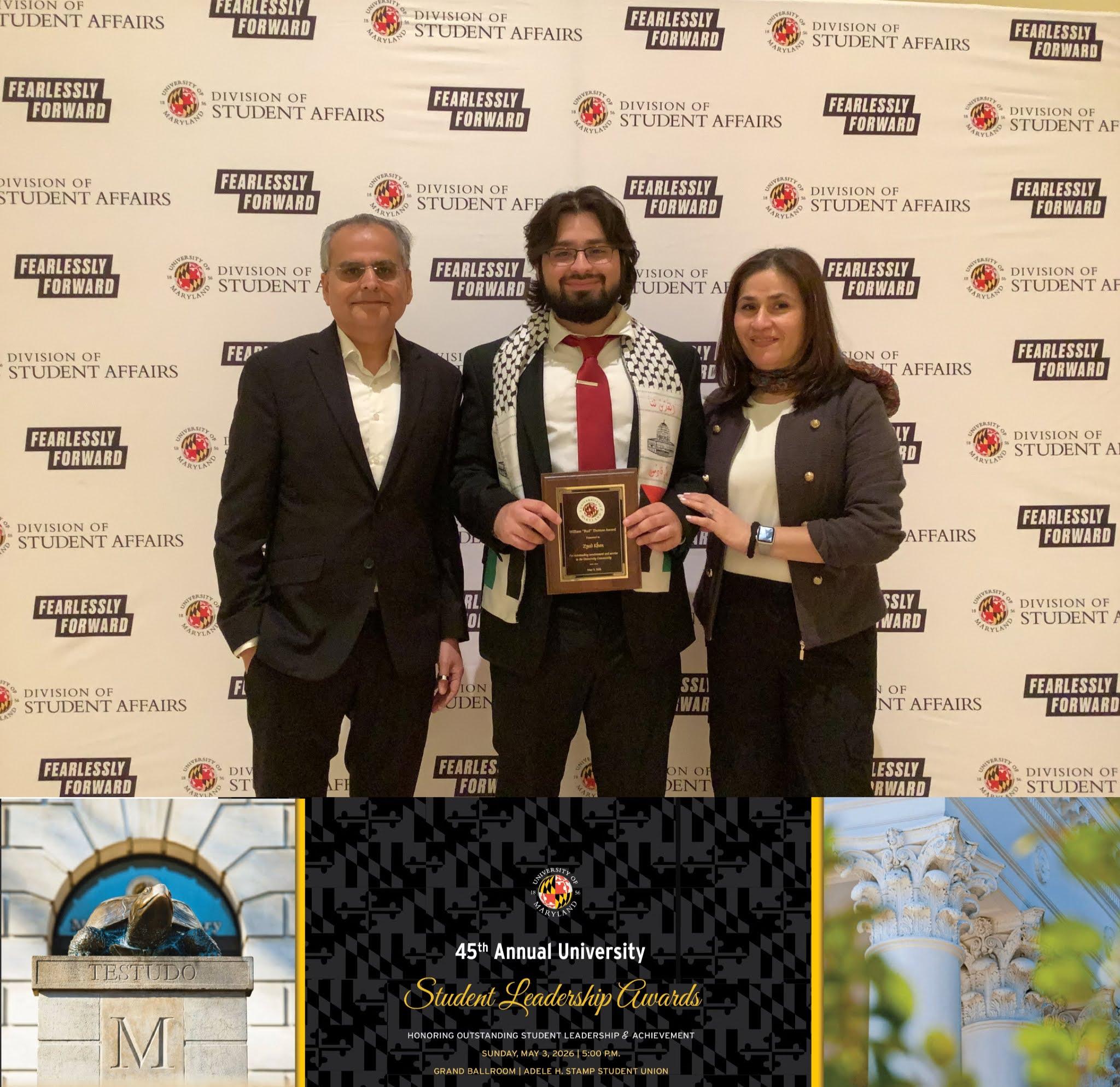 Photobooth photo of an award recipient and family