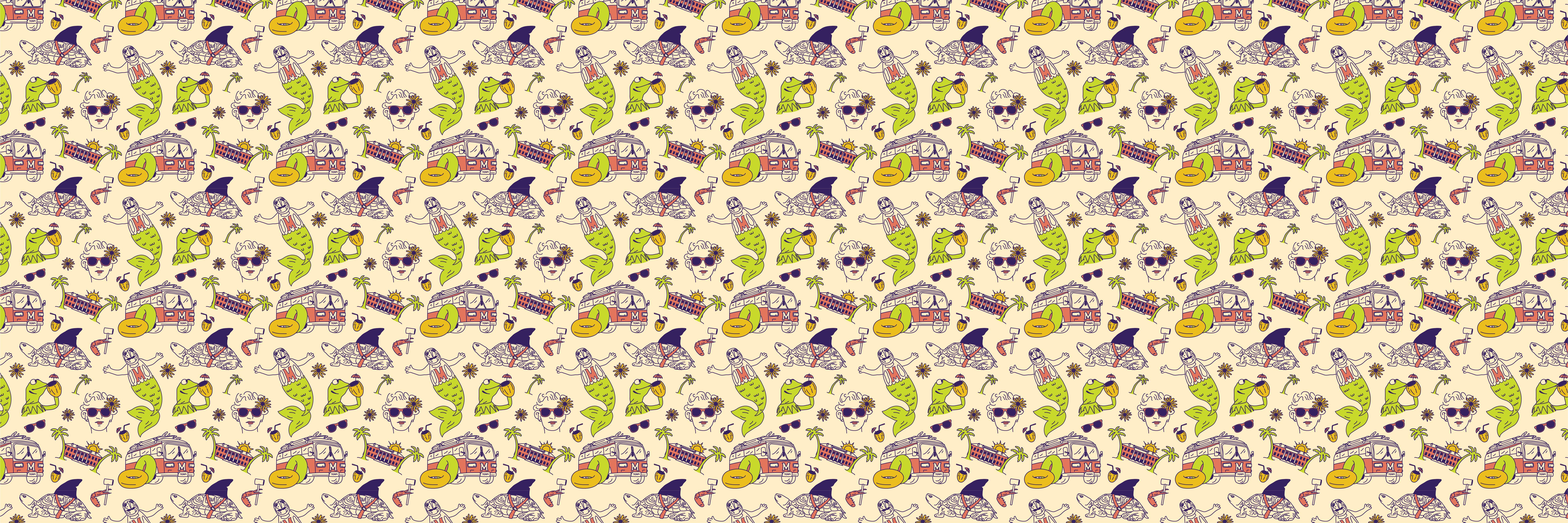 Graphic showing a repeating pattern of summery UMD icons